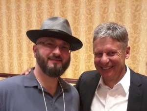 Outlaw Serenade drummer A.G. "Brick" House with 2012 Libertarian Party presidential nominee and former Republican New Mexico Governor Gary Johnson